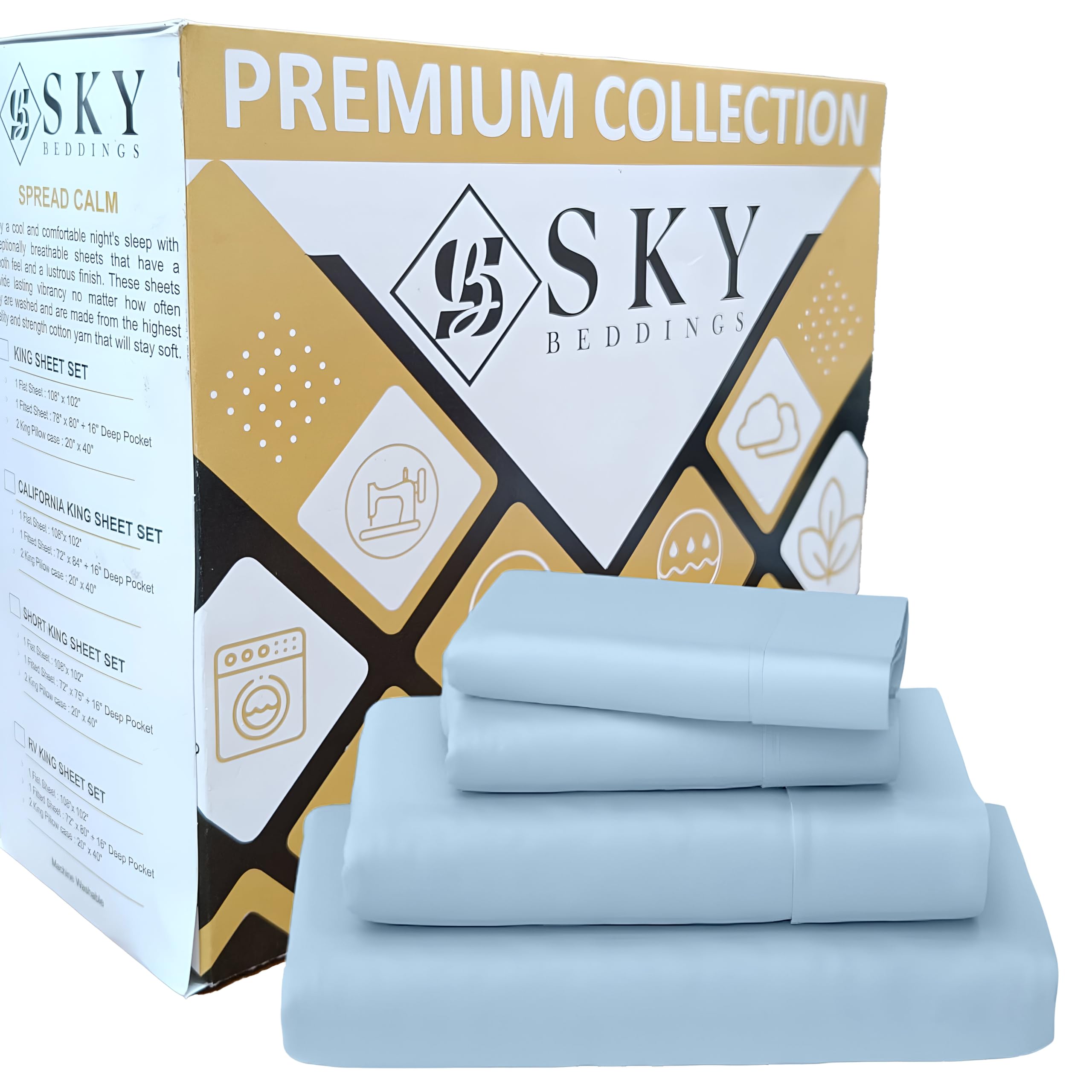 Photo 1 of 100% Cotton Full Sheets - 400 Thread Count Sateen Weave, Cooling, Hotel Luxury 4 Piece Full Size Bed Sheets Set with 15" Deep Pockets, Breathable Cotton Full Size Sheets - Light Blue