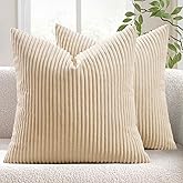 MIULEE Pillow Covers 18x18 Pack of 2 Soft Soild Couch Pillow Covers Decorative Striped Corduroy Throw Pillows for Couch Bed Spring, Beige