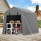 Hipicute 6'x8' Outdoor Portable Storage Shed, Waterproof & UV-Resistant Garage Shelter with 2 Roll-Up Zipper Doors, Anti-Snow Carport Tent for Motorcycle, Bike, and Outdoor Equipment, Gray