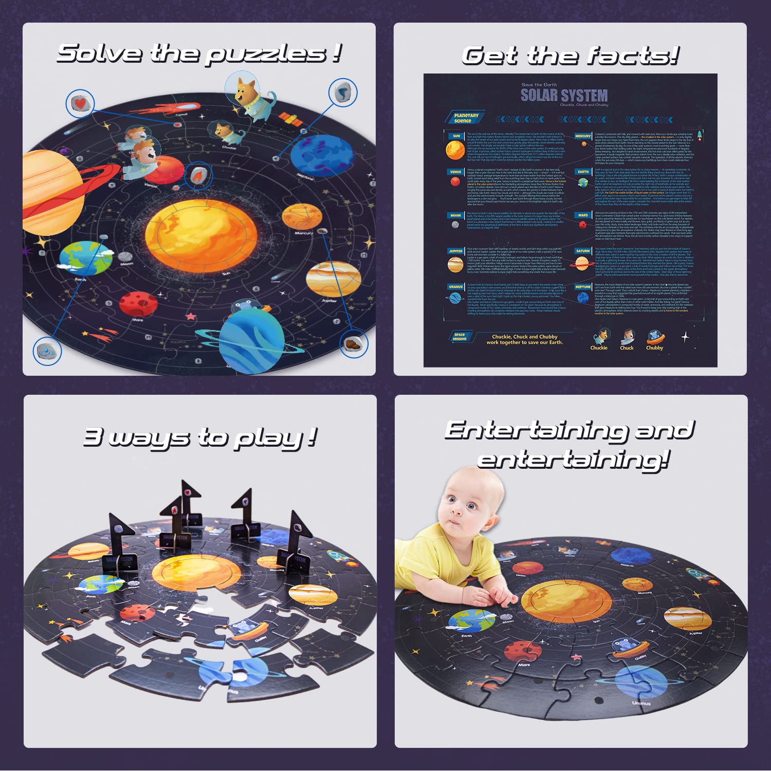 Solar System Puzzles for Kids Ages 4-6, 6-8, Large 48 Pieces Round Space Planets Toddler Puzzle Age 2-4, Jigsaw Floor Puzzles for Kids Ages 3-5, Puzzles Gifts for Boys Girls Children