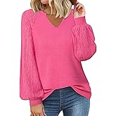 Messic Womens Pullover Sweaters 2025 Casual Long Sleeve V Neck Loose Knit Tops