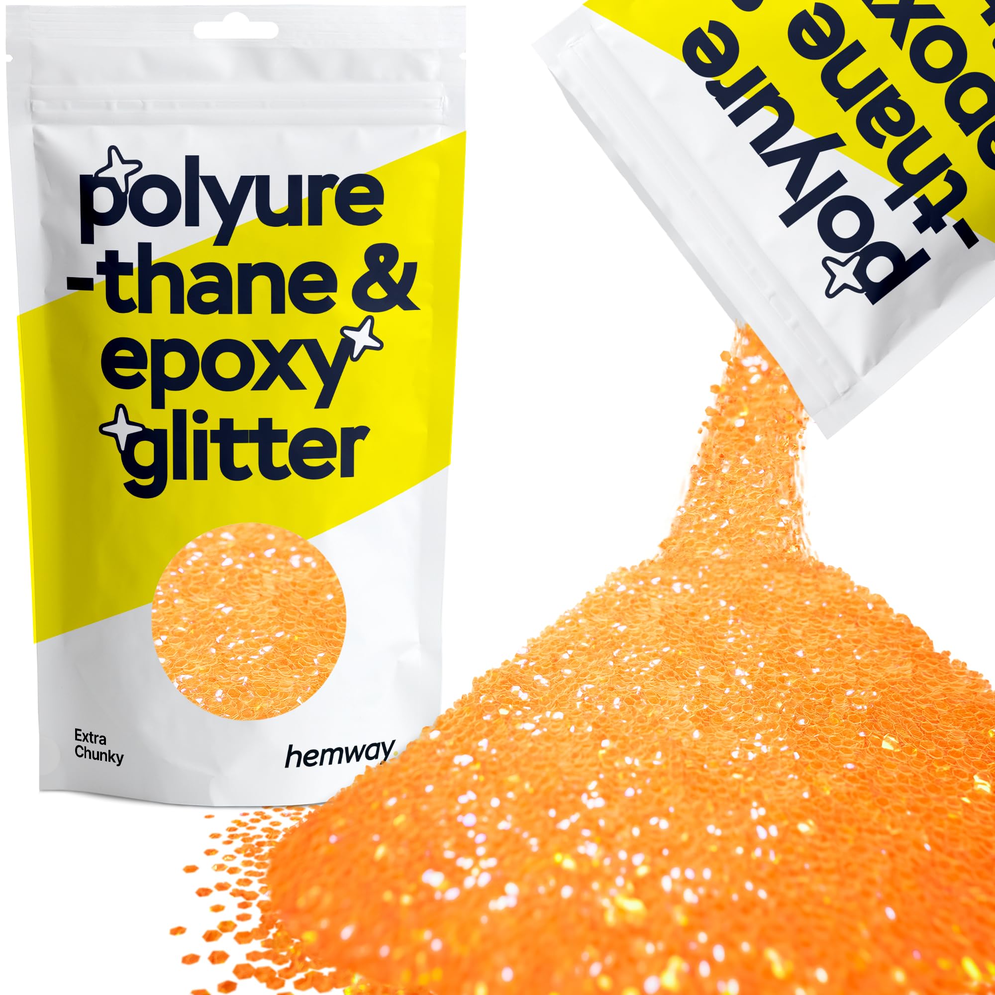 Hemway Resin Glitter Fluorescent Orange 100g Extra Chunky | Polyurethane & Epoxy Glitter for Resin Crafts, Tumblers, Coasters, Floor & Table Art