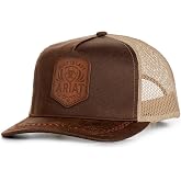 ARIAT Men's Faux Leather Embossed Patch Cap Brown | Adjustable snapback, mesh rear, curved bill, structured front, western accessory, breathable design