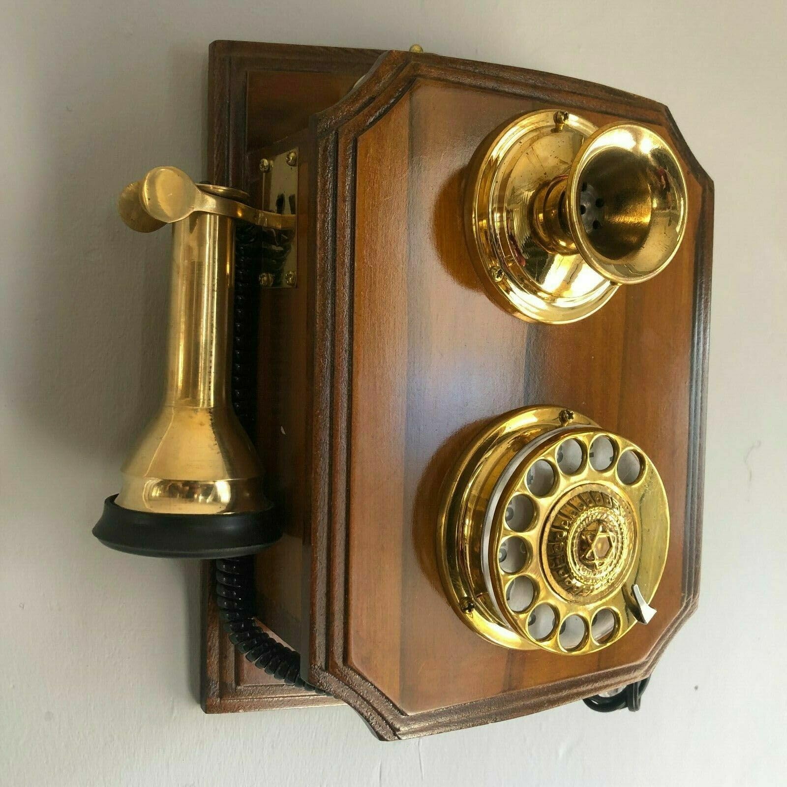Reproduction Wooden Retro Telephone Rotary Dial Mechanical Bell Wall Mounted (Model A)