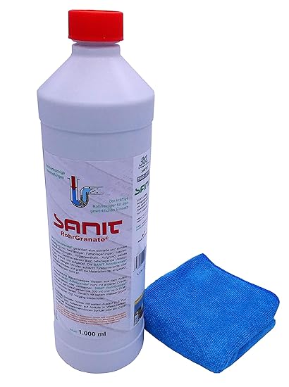 Sanit Rohrgranate I kräftiger Rohrreiniger für hartnäckige Verstopfungen I Mit Gratis Microfasertuch by kör4u I Made in Germa