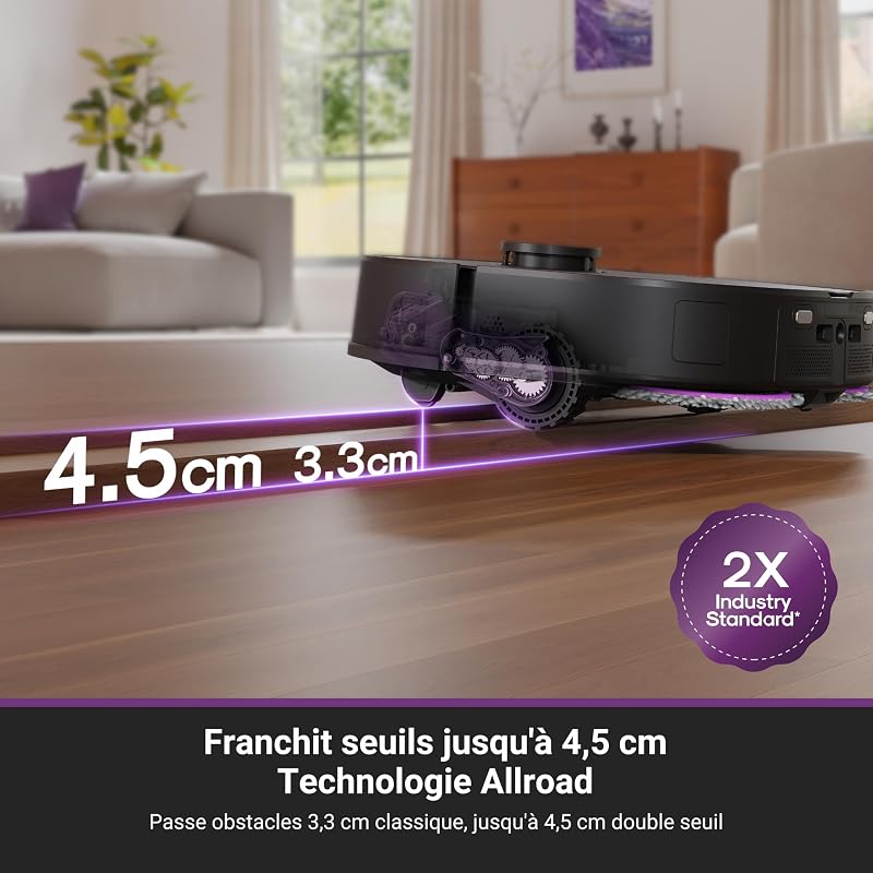 Robot Aspirateur Laveur. Serpillière & Brosse latérale Extensible, Aspiration 22000 Pa. Station autonettoyante, Lavage serpillière Eau 80℃, IntelliView 2.0, Anti-emmêlement, Noir,J15 Max Ultra