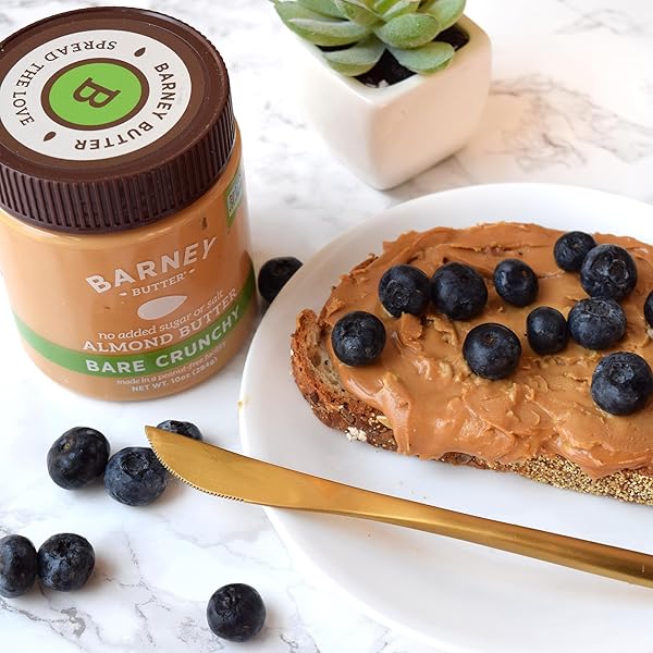BARNEY BUTTER ALMOND BUTTER, BARE CRUNCHY, 10 OUNCE JAR, NO ADDED SUGAR OR SALT, SKIN-FREE ALMONDS, NO STIR, NON-GMO, GLUTEN FREE, KETO, PALEO, VEGAN