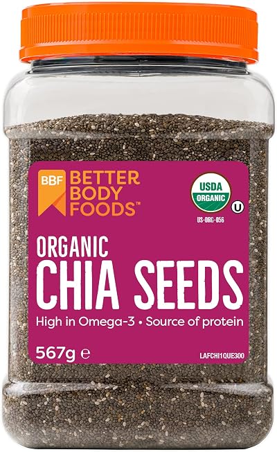 BetterBody Foods Organic Chia Seeds 567g – Omega-3, 5g Protein, 10g Fiber