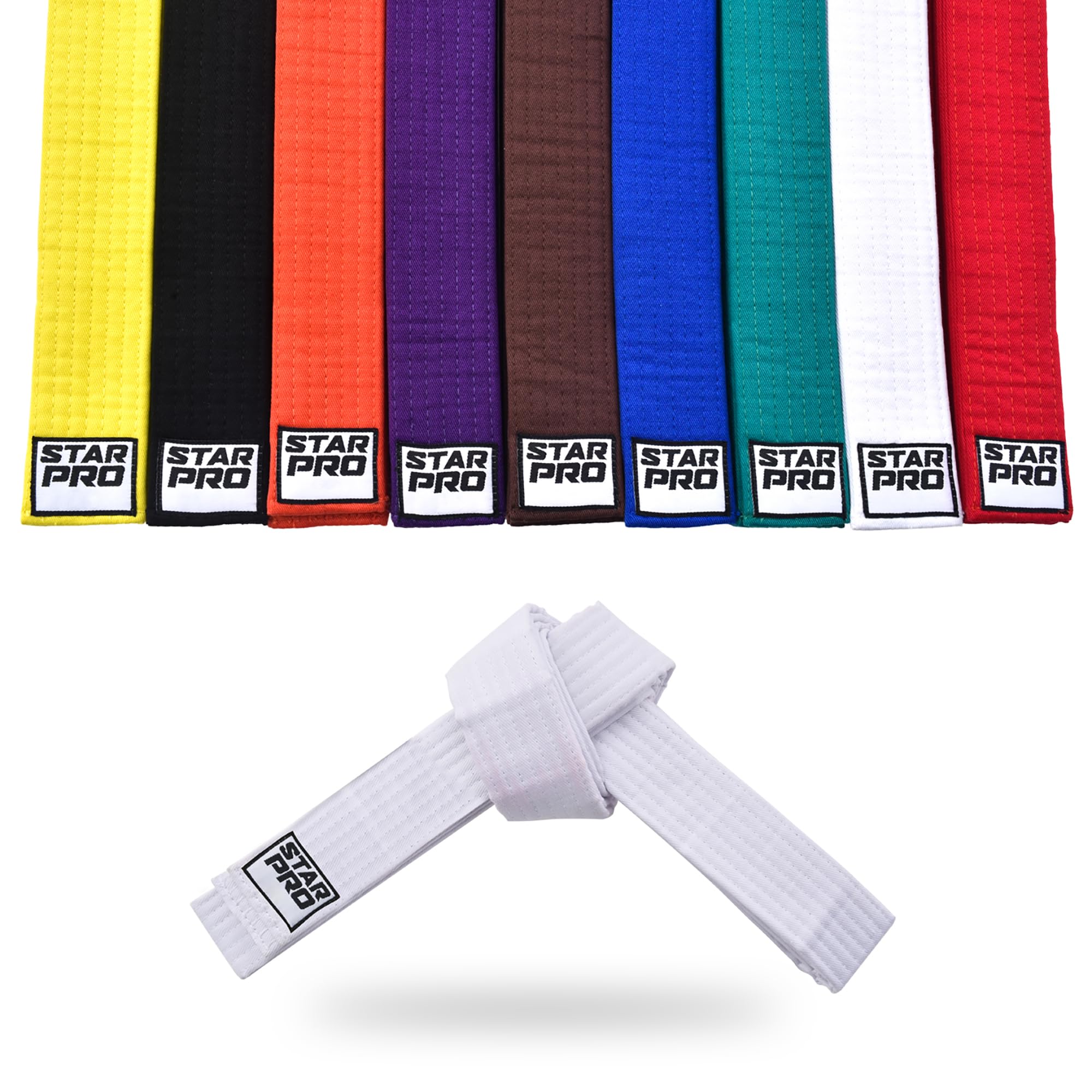 Starpro Martial Arts Training Belt for Karate Judo BJJ Taekwondo - Durable Cotton Polyester Blend for Kids & Adults - Vibrant Colors White