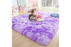 Noahas Fluffy Purple Bedroom Rug for Girls Room Kids Room, Shaggy Floor Area Rug for Dorm Classroom Teen Girls Shag Throw Rugs Princess Room Machine Washable Carpet Home Decor, 4x6 Feet, Purple