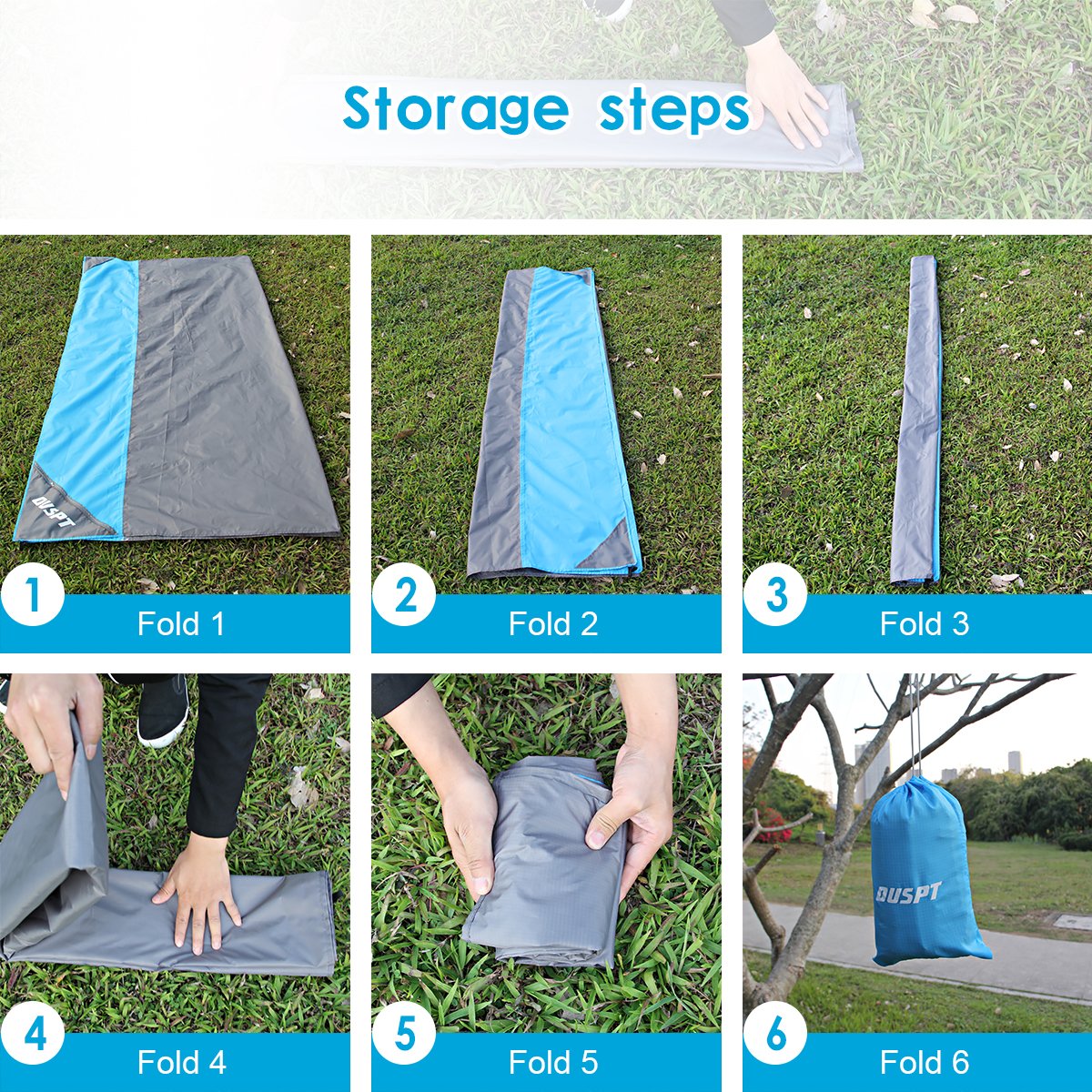 OUSPT Large Beach Blanket Sand Free Beach Mat Built in Sand Anchors & Zippered Valuables Pocket 6.6\' x 6.9\' Pocket Blanket Moisture Resistant Polyester Fast Dry Blue