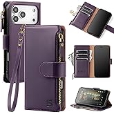 Shieldtop Compatible with iPhone 17 Pro Max Wallet Case with Card Holder,Women Men RFID Blocking PU Leather Flip Cover Wrist Strap Zipper Credit Card Slots,Phone Case for Apple 17 Pro Max,Dark Purple