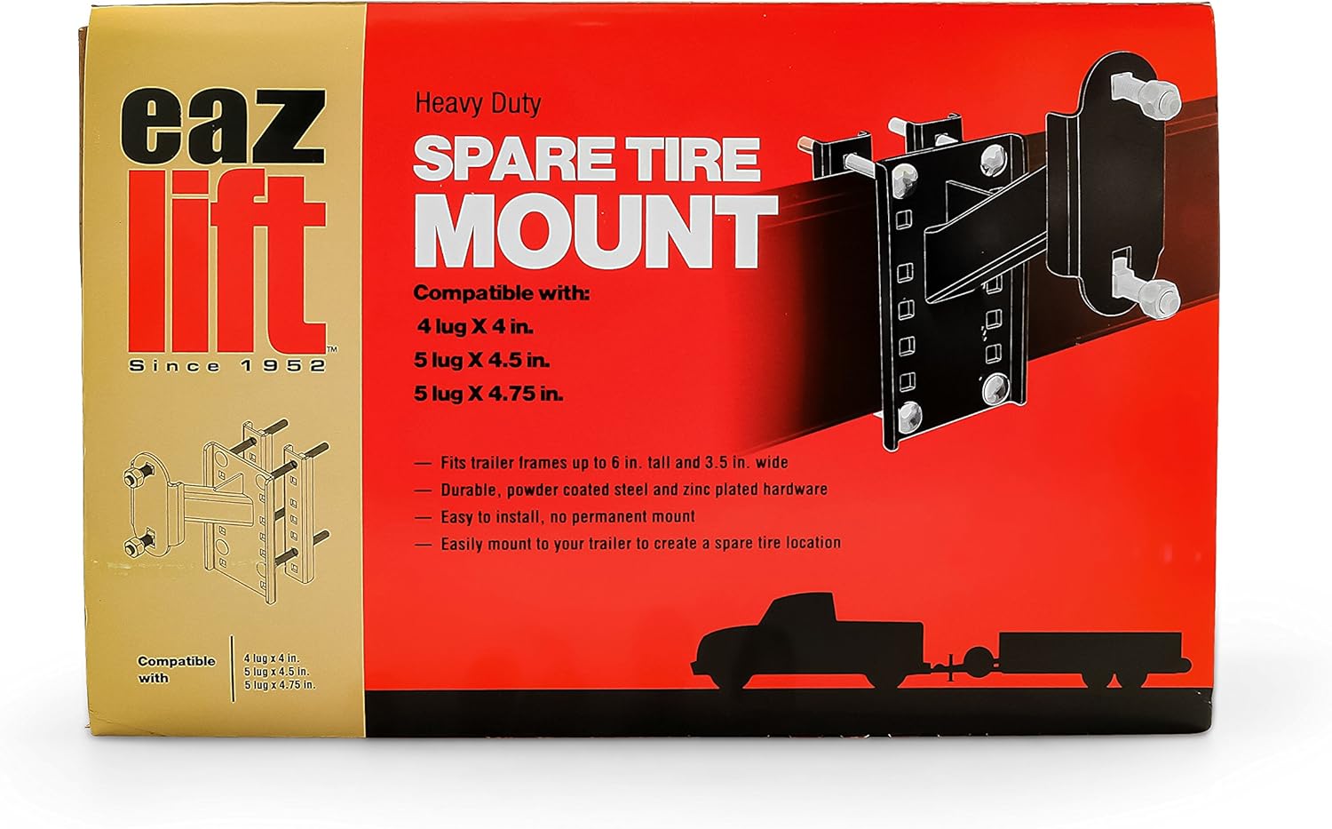 Eaz-Lift Spare Tire Carrier - Mounts to Your Trailer to Create a Spare Tire Mount Location | Fits Trailer Tongues Up to 6" Tall | Powder Coated Steel | Easy to Install - (48474): Automotive