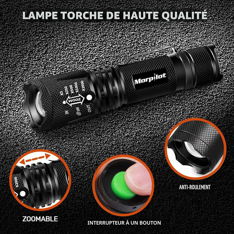 Lampe Torche 2 EN 1, Torche UV 395nm & 500LM LED Puissante, 4 Modes & Zoomable Lampe de Wood Ultraviolet, Détecteur d'Urine, 1pcs