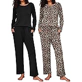 Ekouaer 2 Pack Womens Pajama Sets Long Sleeve Pjs Lounge Set Soft Comfy Sleepwear Winter Loungewear