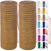 Brown Mesh Ribbon Rolls 10 Inch 10 Yds, Deco Mesh Fabric for Wreaths | (2 Rolls) 30Ft Each, Decorative Foil Mesh for Christmas Tree Ribbon, Door Decor, DIY Crafts, Halloween, Wedding Party Supplie