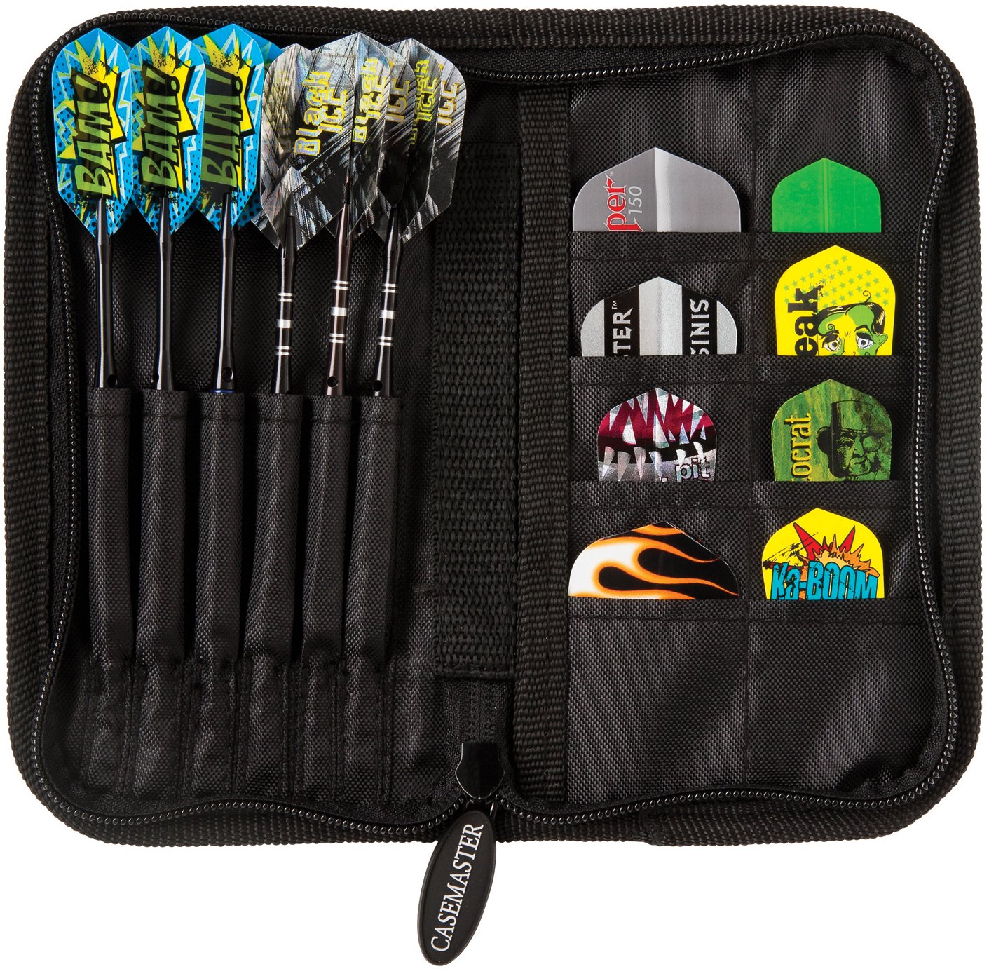 Casemaster Deluxe Nylon Dart Case for Steel and Soft Tip Darts, Holds 6 Darts and Features 8 Pockets for Accessories Like Flights, Shafts and Tips