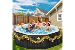 MEULBATY 4-6 Person Inflatable Hot Tub, Polygon Portable Blow Up Hot Tub, Leak-Proof PVC Outdoor Spa with 130 Strong Air Jets, Heater Pump and Insulated Cover, 77” X 77”X 25”
