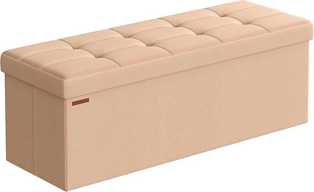 SONGMICS MAZIE Storage Ottoman Bench 110 cm Cream White LSF077W51