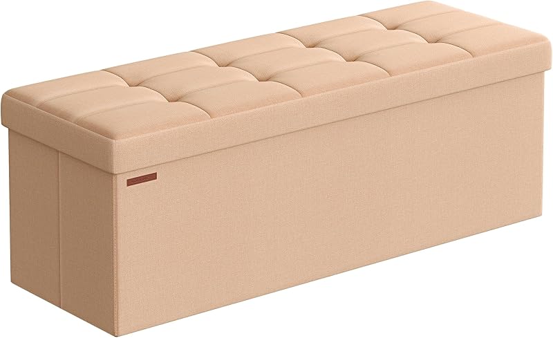 SONGMICS MAZIE Storage Ottoman Bench 110 cm Cream White LSF077W51
