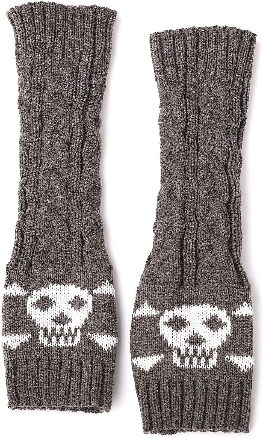 Flammi Women’s Cable Knit Fingerless Gloves Arm Warmers with Crossbones Jacquard Skull Thumbhole Mittens (Dark Grey) at  Women’s Clothing store