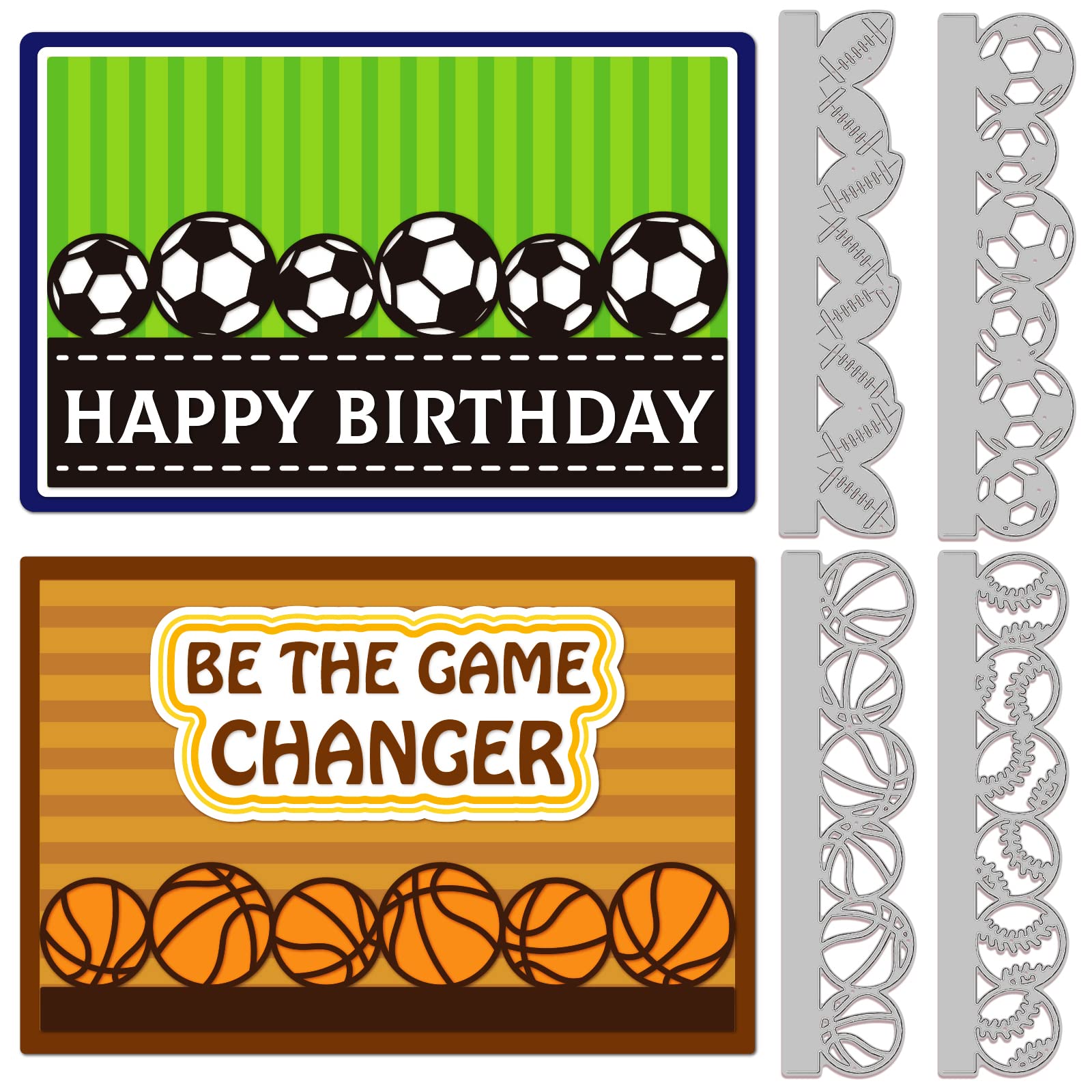 GLOBLELAND Ball Border Cutting Dies Metal Soccer Basketball Lace Frame Die Cuts Embossing Stencils Template for Paper Card Making Decoration DIY Scrapbooking Album Craft Decor