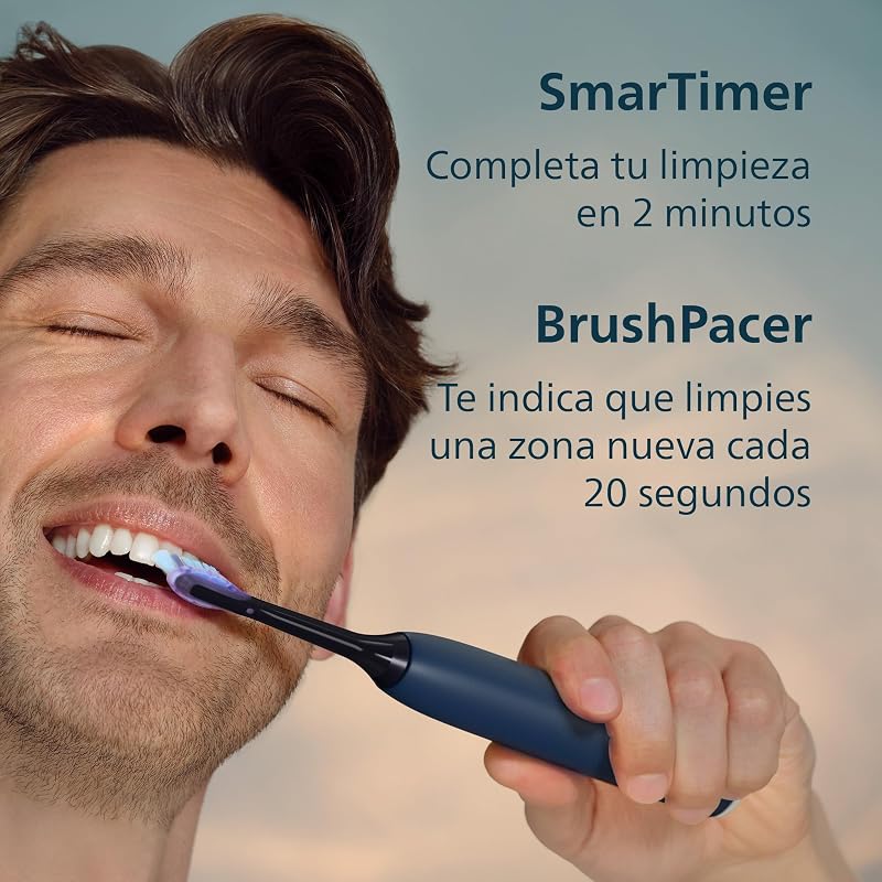 Sonicare 7100 cepillo dental eléctrico, sónico, 4 modos de cepillado, 3 niveles de intensidad, alerta de presión, EasyStart, SmarTimer, azul marino, HX7423/01 [Nueva Tecnología]