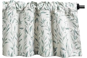 VOGOL Willow Leaf Print Window Valance - 52" W x 18" L Rod Pocket Kitchen Curtain Valances, Vintage Blue Farmhouse Decor, 1 Panel for Living Room Bedroom