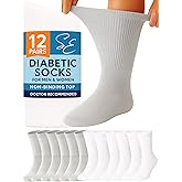 Special Essentials Diabetic Socks for Men & Women – 12 Pairs of Non-Binding Moisture-Wicking Neuropathy Socks – Crew Length