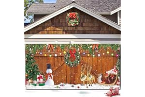RATOYAL Christmas Garage Door Banner 16 x 7 ft, Large Christmas Garage Decoration Holiday Door Cover Christmas Outdoor Banner Winter Snow Reindeer Backdrop Background for Photo Christmas Party Outdoor Banner