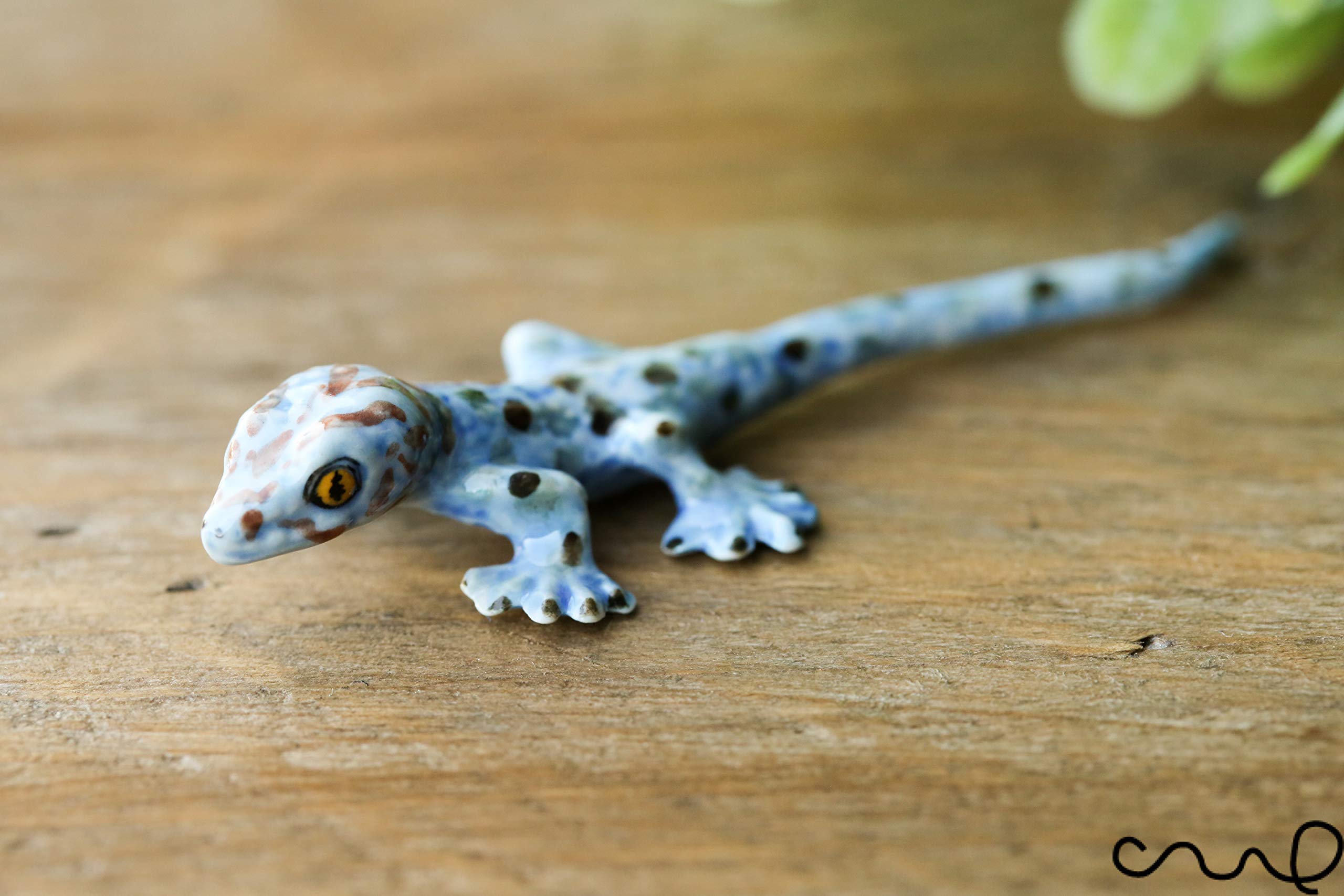 redchocol8® Small Blue Ceramic Lizard Mini Animal Figurine Pottery Ornament Collectable Gift Gecko Deco