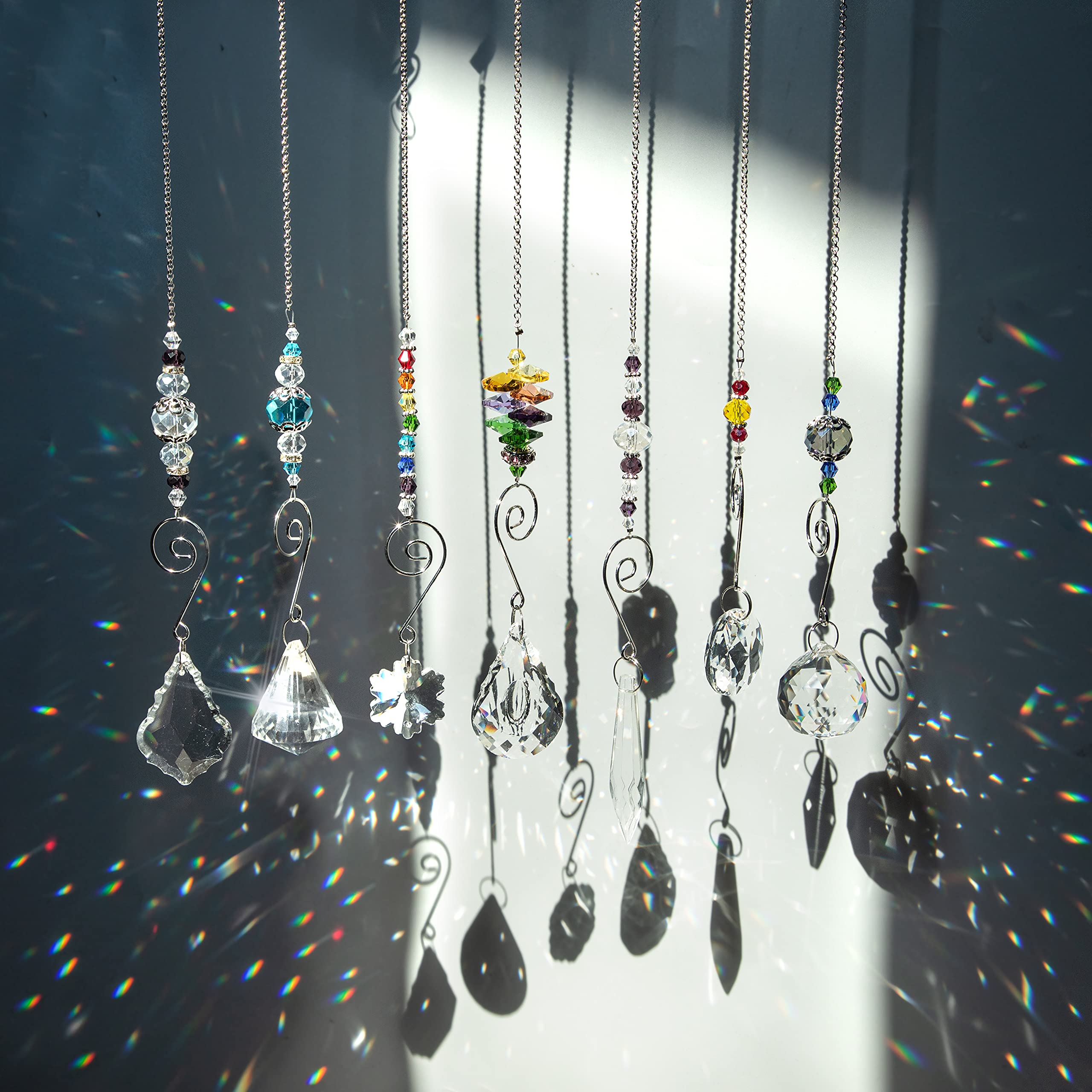 H&D HYALINE & DORA Pack of 7 Crystal Rainbow Suncatcher Glass Beads Chain Hanging Fengshui Pendant for Window Garden