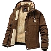CHEXPEL Mens Fall and Winter Utility Jacket Relaxed Fit Work Coat Fleece Lined Hooded canvas Jacket