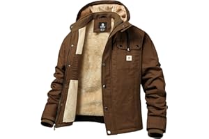 CHEXPEL Mens Fall and Winter Utility Jacket Relaxed Fit Work Coat Fleece Lined Hooded canvas Jacket