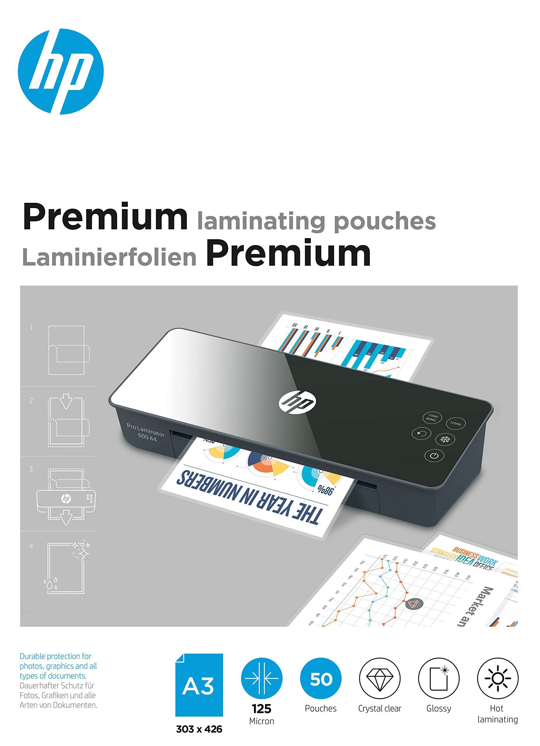 HP Premium Laminating Pouches, A3, 125 Micron, Pack of 50 — image 1