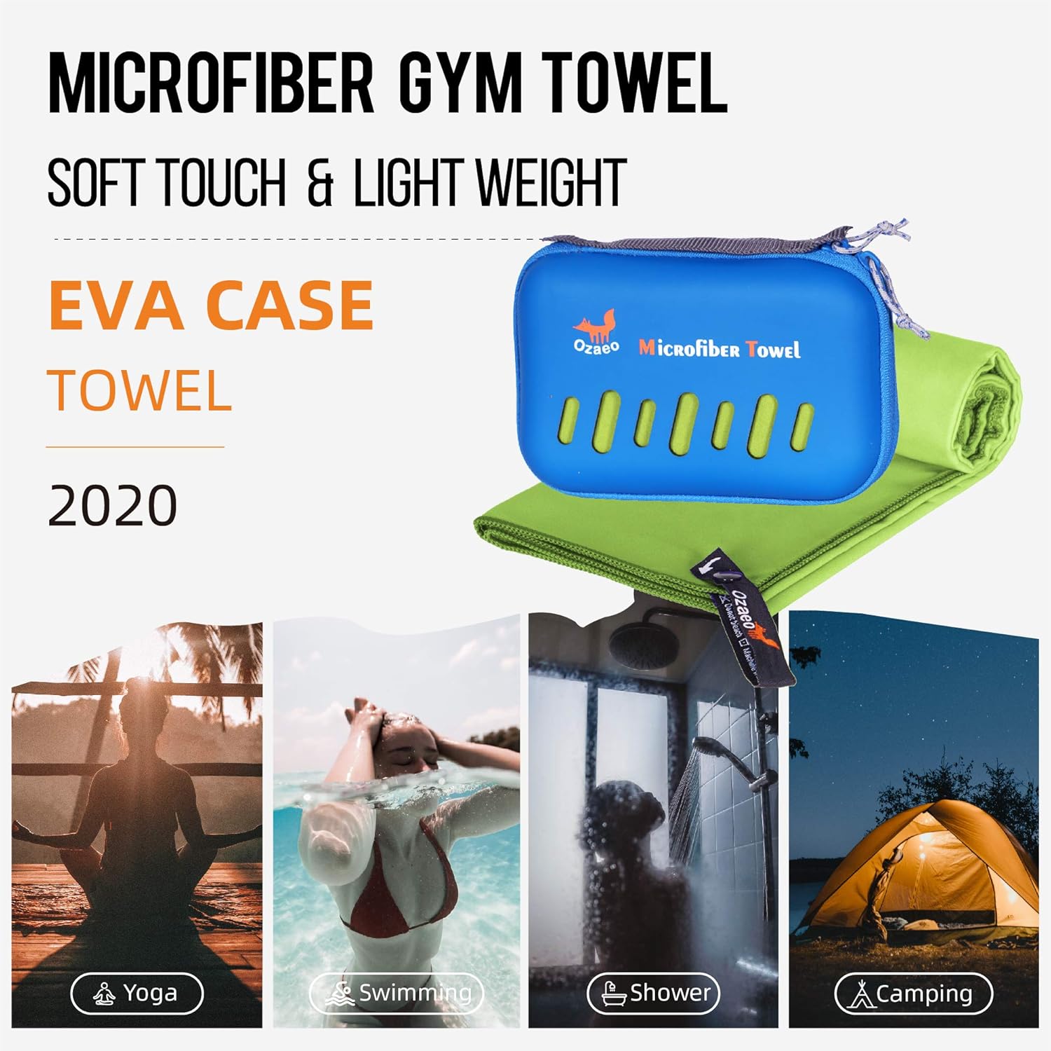 Ozaeo Microfiber Travel Towel, Lightweight Gym Towel, Ultra Compact, Fast Drying Camping Towel for Sports, Beach, Swimming, Cycling, Hiking Green-XXL: Kitchen & Dining
