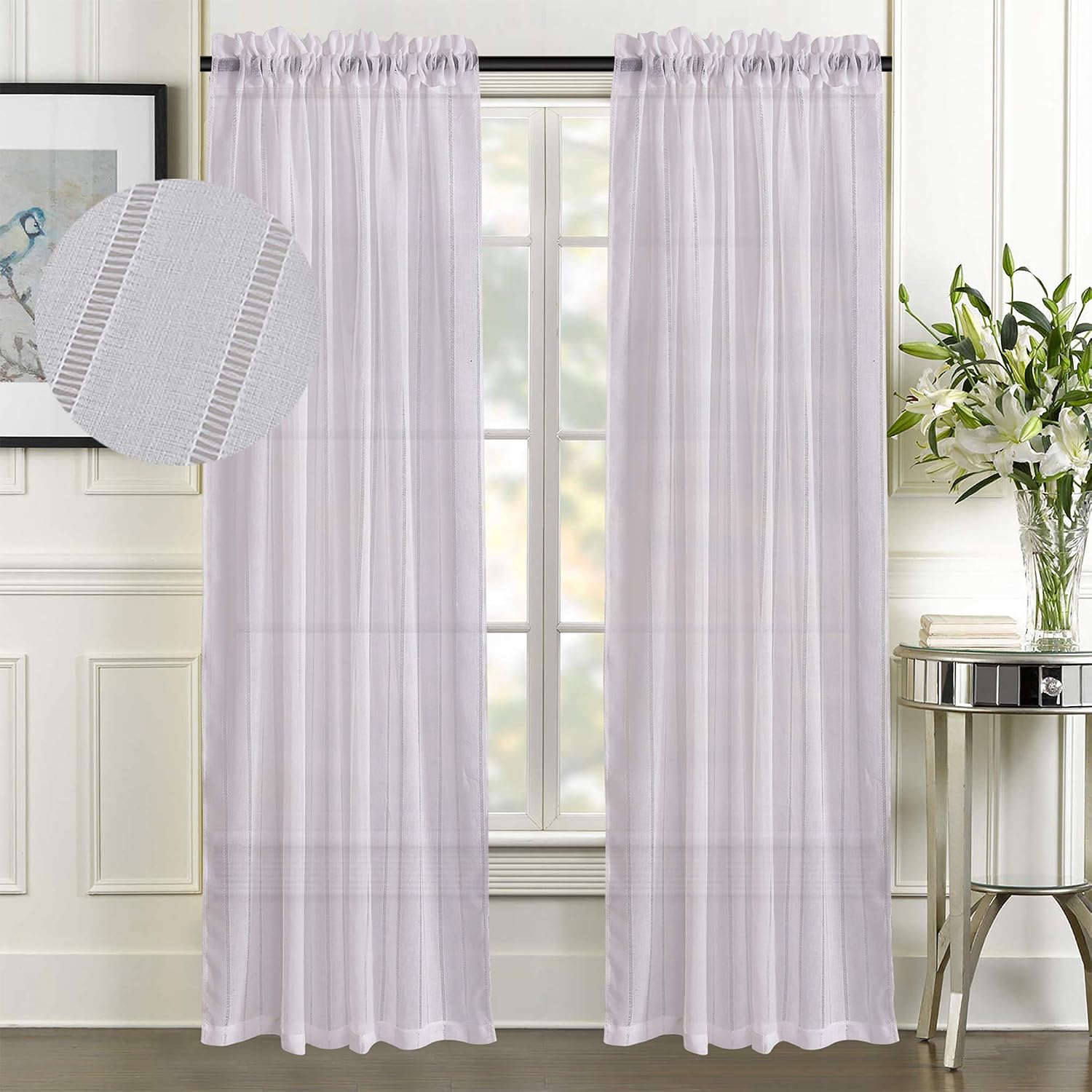Home Brilliant Sheer Curtains Cream White Voile Net Window Treatment Living Room Bedroom Curtains, 2 Panels, 84 inch Drop - Image 3