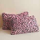 XeGe Cheetah Print Faux Fur Fluffy Pillowcases, Plush Shaggy Soft Long Pillow Covers, Fuzzy Leopard Print Pillow Cases, Furry Pillow Shams with Zipper for Bed Couch, 2 Pack(Standard, Black and Pink)