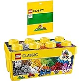 Lego Classic Set of 2 10696 & 10700 Building Blocks Box + Green Base Plate - Creative Construction Toy for Children, Promotes Fine Motor Skills and Imagination, Ideal for Construction Projects and