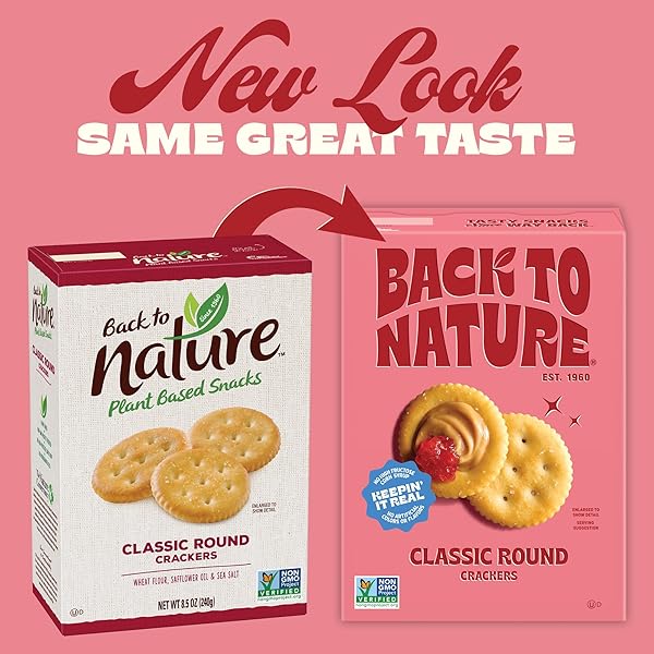 BACK TO NATURE CLASSIC ROUND CRACKERS, NON-GMO, VEGAN FRIENDLY SNACK CRACKER, MADE WITH WHEAT FLOUR & SEA SALT, SNACK HAPPY, 6.5 OZ BOX