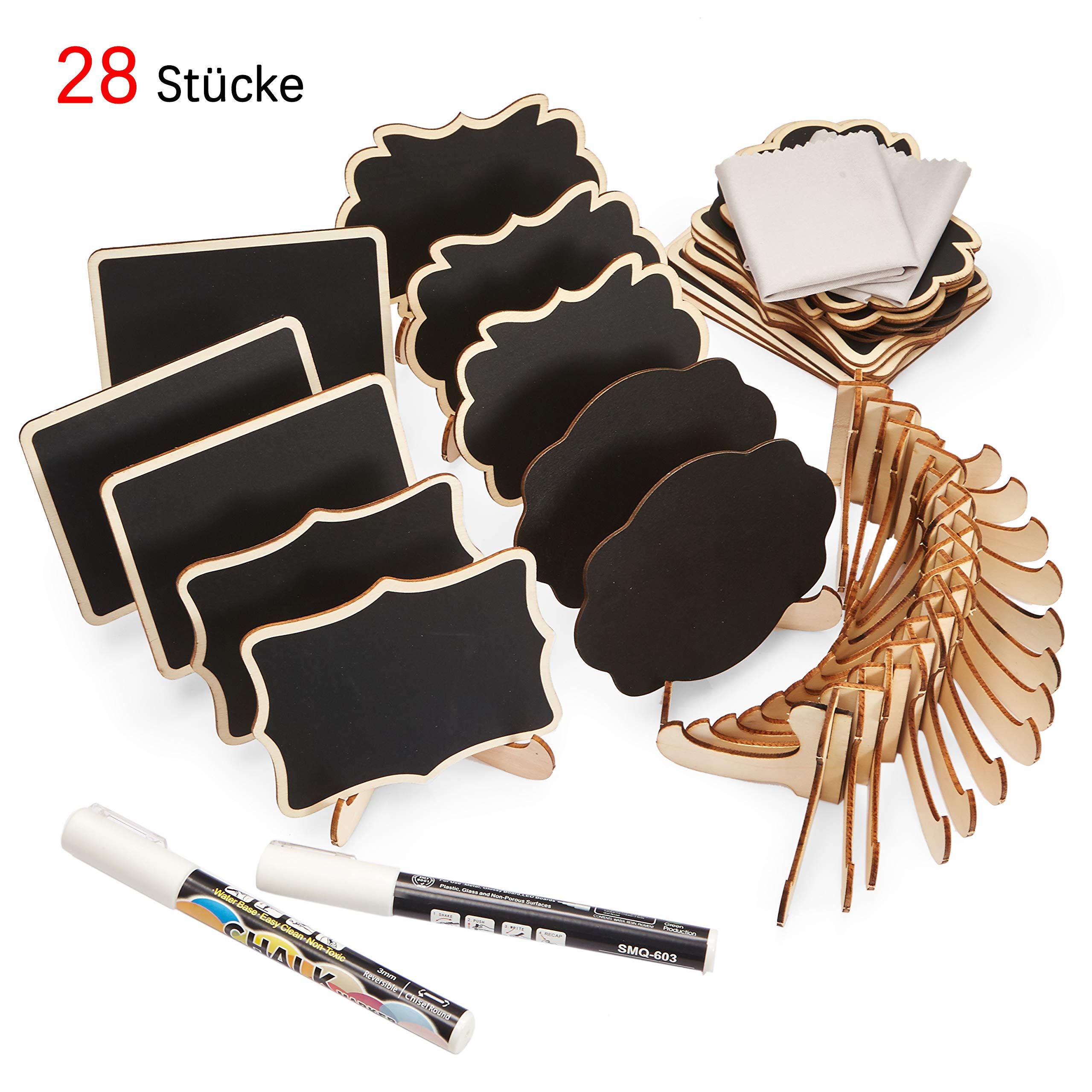 24 Stücke Mini Kreidetafeln Set,Y&J Mini Holz Tafel Set Kreidetafel Memotafel mit Staffelei als Tischkarte Platzkarte Namen Preis Schild für Landhaus Buffet Party Deko Vintage Hochzeit Tischdeko Hochzeitsparty & Include 2 Liquid Chalk Maker