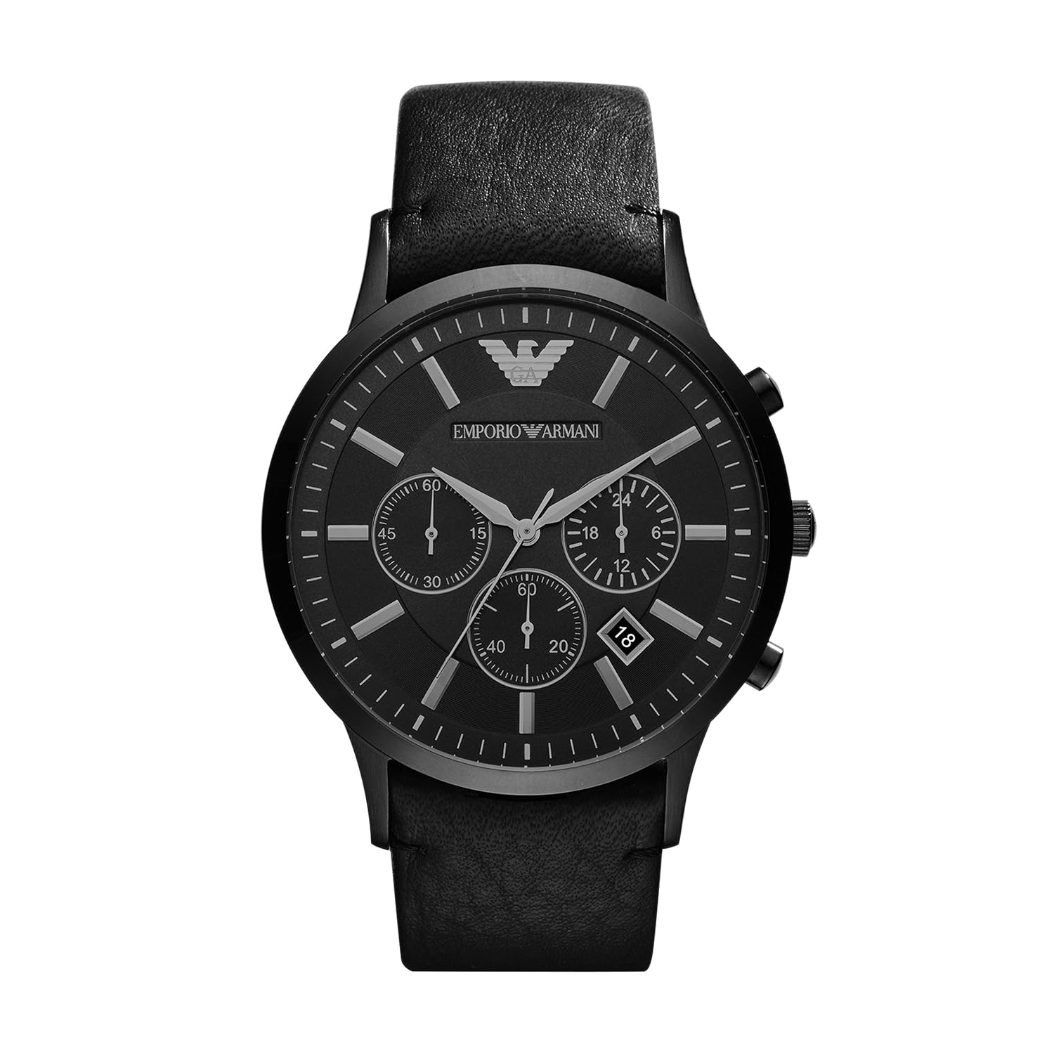 Amazon.com: Emporio Armani Sportivo Black-Tone Dial SS Leather Quartz ...