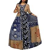 SUZONANA Plus Size Maxi Dresses for Curvy Women Casual 3/4 Sleeve Crewneck Floor Length Floral Print Dress with Belt