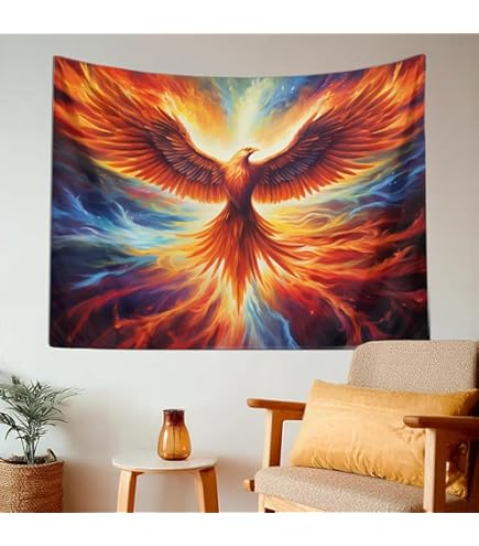 OKNGB Dierenposter, Feniks zwevend tussen wolken en bliksem, decoratief OKNGB Dierenposter, Feniks zwevend tussen wolken en bliksem, decoratief