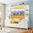 78.6" W Stands for Living Room, Large Wall Unit Entertainment Center with 11 Fabric Drawer,Dresser TV Stand with 2 LED Lights & Power Outlets,TV Stand for Bedroom with Storage Shelves,White