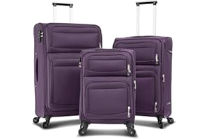 Merax Luggage Set 3 Piece, TSA Lock Expandable Spinner Wheel Softside Luggage, 3 Piece Set Suitcase (Purple)