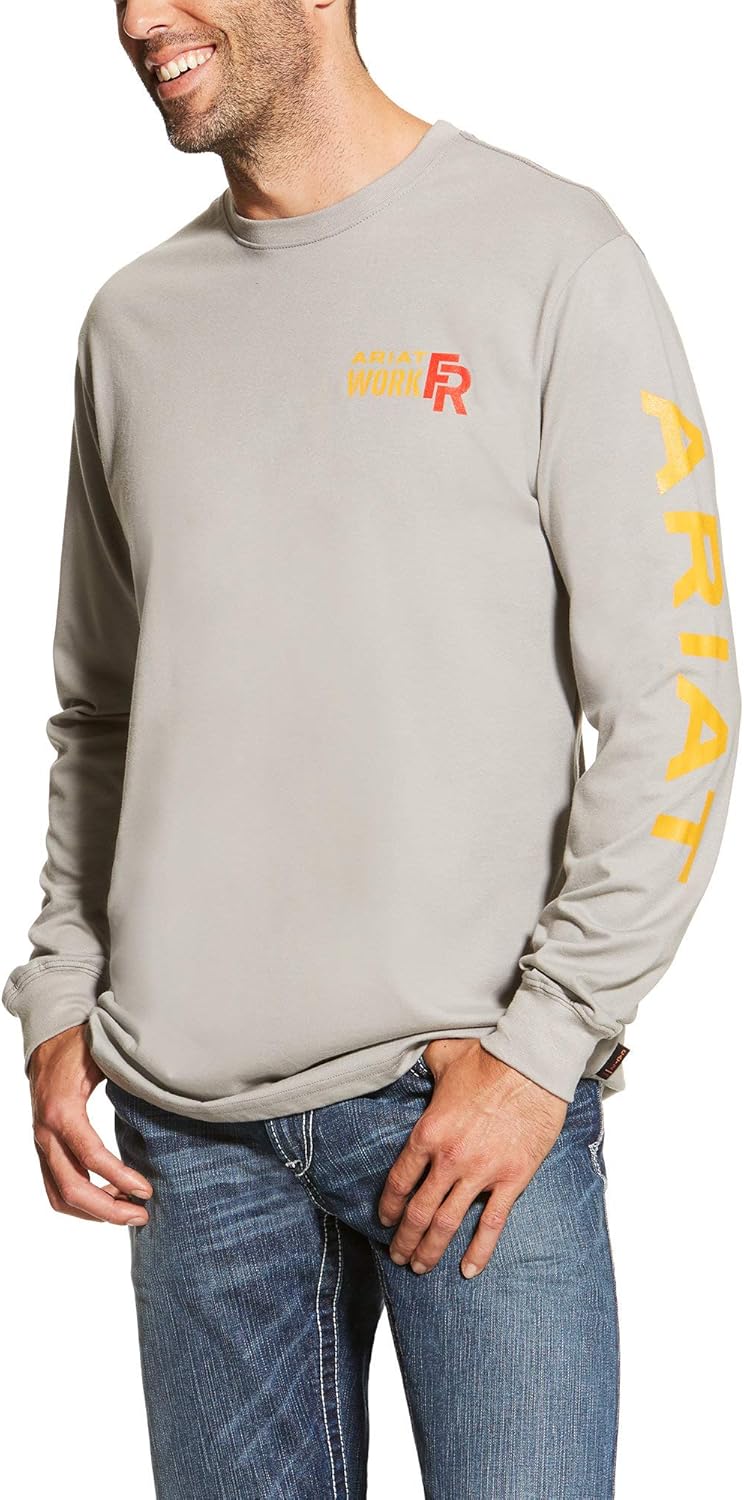 ARIAT Men's Big and Tall Flame Resistant Long Sleeve Logo Work Crewhenley Shirt: Clothing