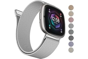 AK Metal Band Compatible with Fitbit Sense 2 /Sense Bands/Versa 4 / Versa 3 Bands Women Men, Stainless Steel Mesh Loop Strap for Fitbit Sense 2/Sense/Versa 4/Versa 3 Smart Watch (Small,Silver)