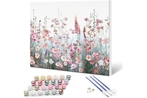 SUMGAR Paint by Numbers kit for Adults Flowers Framed Painting Easy DIY Acrylic Oil Painting on Canvas for Beginner Girls Teens,Pink Wildflower Paint by Numbers Kit with Frame Christmas Gift 20" x 16"