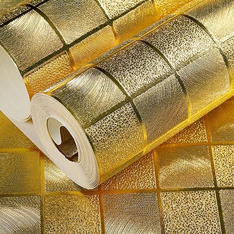 Amazon Zcxbhd 金フォイル モザイク Pvc 格子 壁紙 3d ゴールド 銀 Ktv ホテル 理髪店 背景壁 フレーム ステッカー 9 5m 0 53m 色 A ウォールステッカー オンライン通販